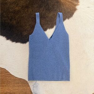 J. Crew Dusty Blue Ribbed V-Neck Tank